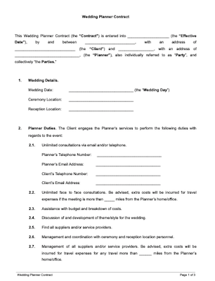 Wedding Planner Contract Free Sample Docsketch This event management contract defines all paid and non paid interaction between an event management provider and his or her client. wedding planner contract free sample